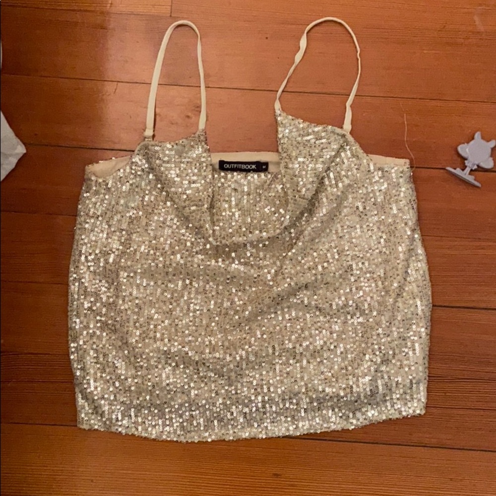 Sparkly Gold Cowl Neck Tank Top